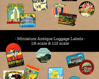 Vintage US Vacation Luggage Labels Travel Stickers Digital Collage Sheet America Instant Digital Download Printable altered art americana