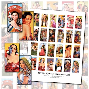Antikes mexikanisches Pin Up Werbekunst Poster Domino digital collage sheet 1x2 inch 25 mm x 50 mm rechteckig