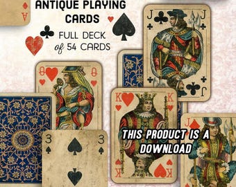 Antique Playing Cards Full Deck: Printable Craft Supplies (Digital Download)