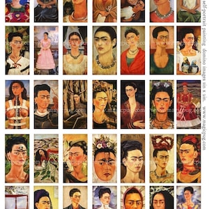 Frida Kahlo Self Portrait peintures domino collage numérique feuille 1x2 pouces téléchargement instantané imprimable image 2