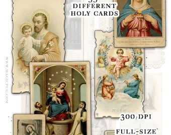 Catholic Holy Cards Digital Download Set B -- 55 images pour collage numérique et artisanat