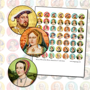 Heinrich VIII und seine Frauen 1 Zoll Kreis digitale Collage Blatt 25mm rund Magnet 25,4mm