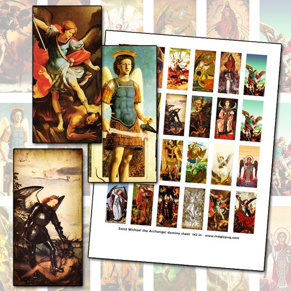 Saint Michael the Archangel domino digital collage 1x2 inch 25mm x 50mm holy cards