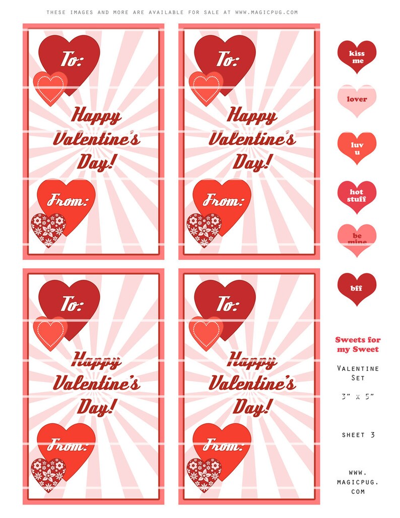 Retro Sweet Valentine Printable Set 8 3x5 Valentines PDF | Etsy