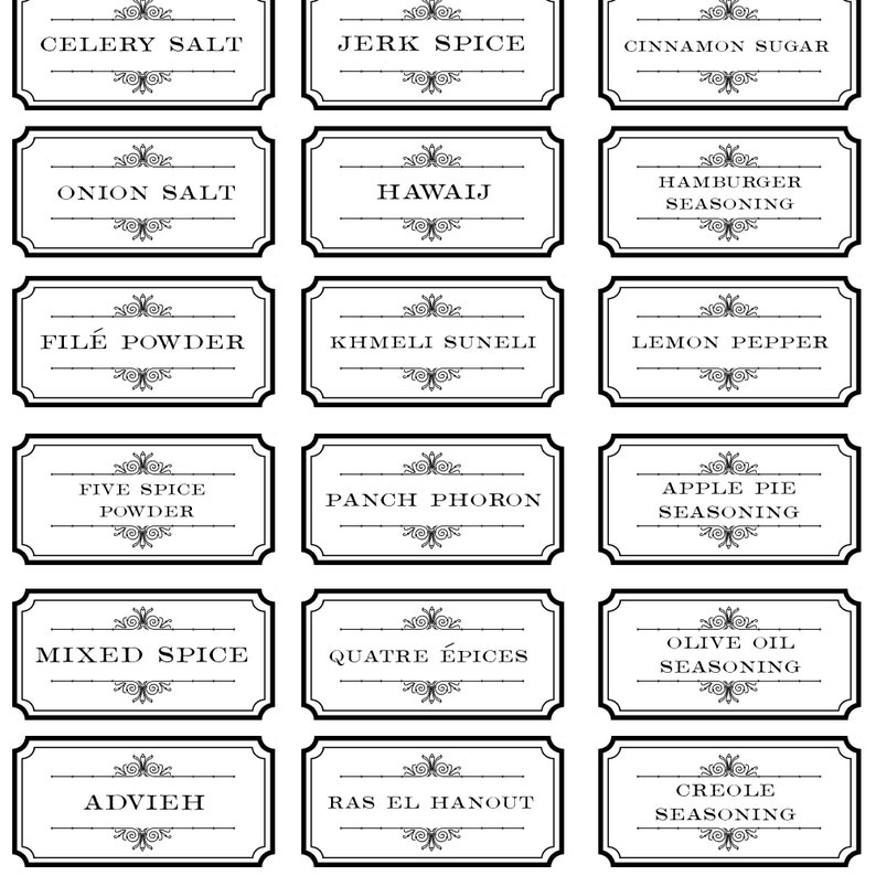 85 Black and White Spice and Herb Labels Set digital collage | Etsy