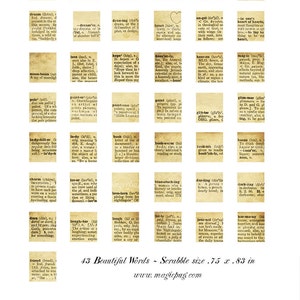 Beautiful Words Dictionary Scrabble size digital collage sheet .75 x .83 in 19mm x 21mm from vintage dictionary image 2