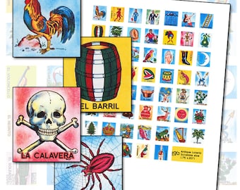 Mexican Loteria Scrabble sheet .75 x .83 in  digital collage sheet 19mm x 21mm instant download