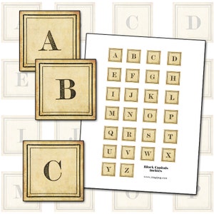 Letras mayúsculas del alfabeto antiguo 25 mm cuadrado 1x1 1" pulgadas hoja de collage digital 1800 deletreador 25,4 mm
