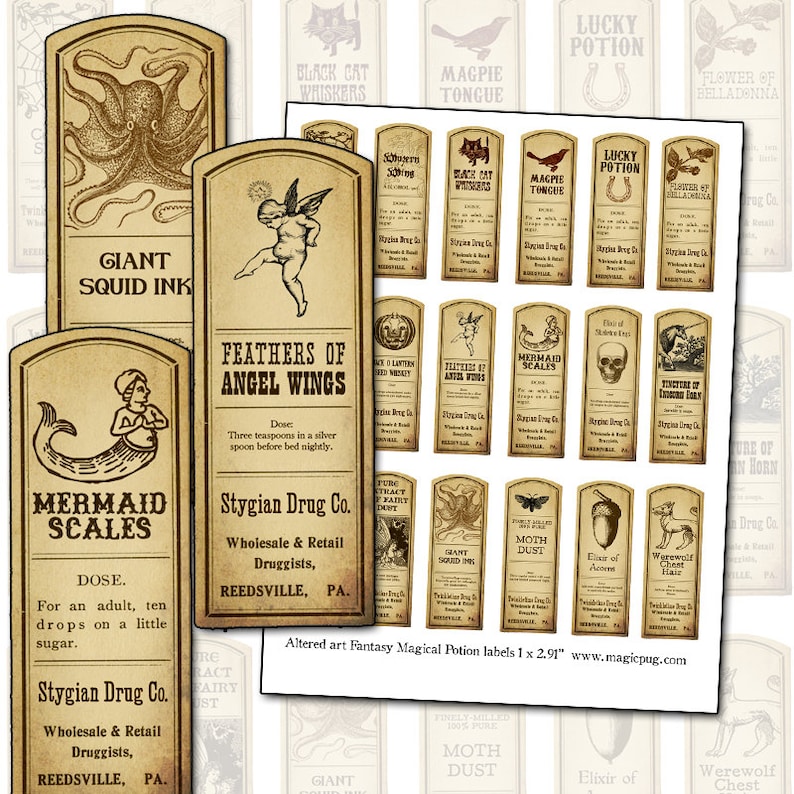 Fantasy Magic Potion Labels Digital Collage Sheet 18 Labels - Etsy