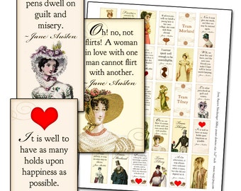 Jane Austen Quotes Northanger Abbey 1x2 inch domino digital collage sheet  25mm x 50mm quotes altered art