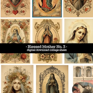 Gezegende moeder, moeder Maria nr. 3 digitaal collageblad voor efemere rommeltijdschriftencollectie antieke heilige kaarten Katholieke kunst Onze-Lieve-Vrouw