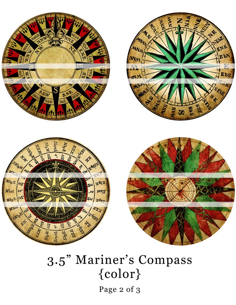Mariner's Rose Compass Color Digital Collage Sheet 3.5 Etsy