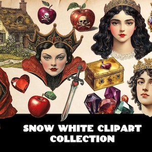 Snow White Fairy Tale Clipart Set Junk Journal Fussy Cuts Victorian Ephemera gift for crafter digital collage sheet