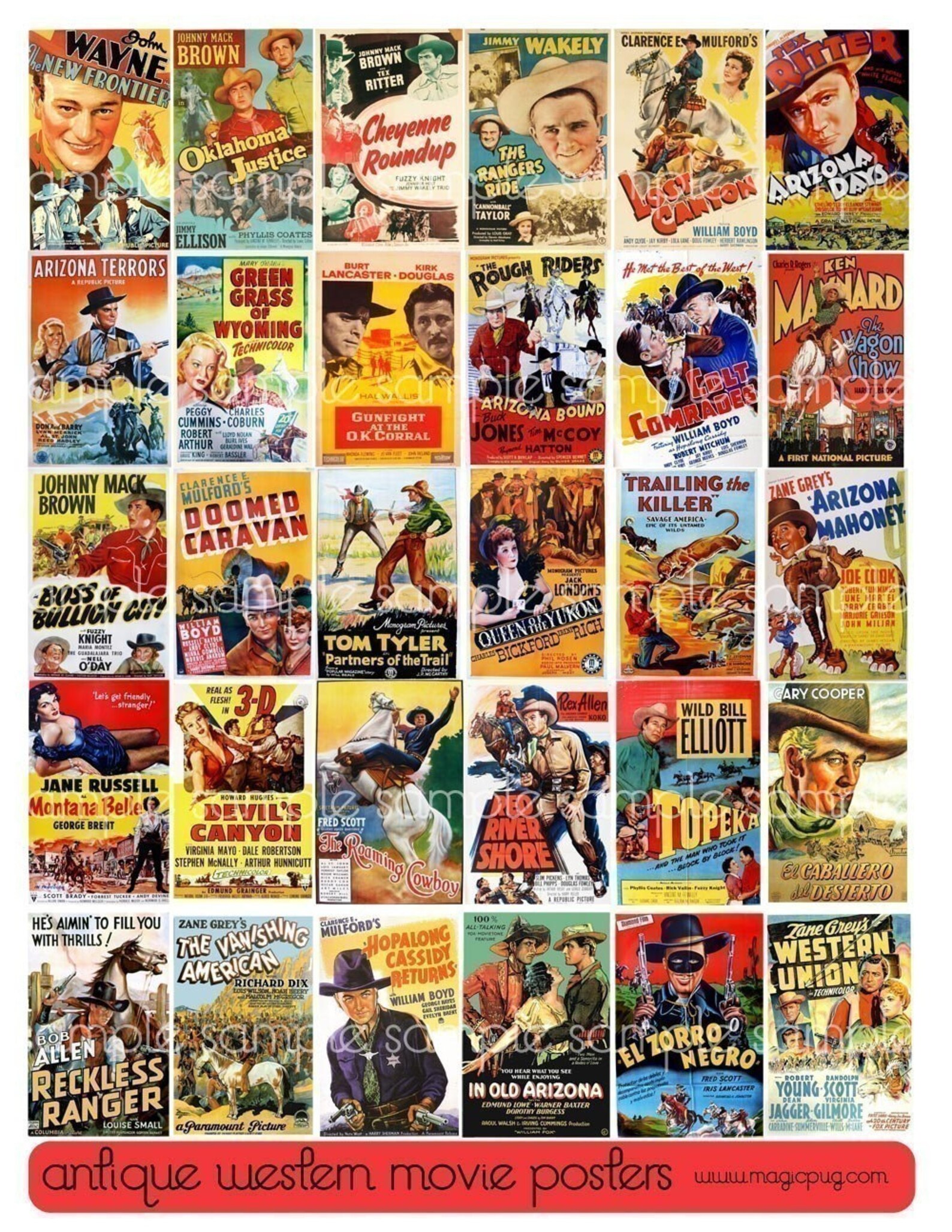 Antique Vintage Western Cowboy Movie Posters Digital Collage Etsy