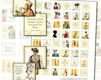 Jane Austen quotes and Regency England fashion 1 inch square digital collage sheet inchies 25.4mm 25mm costume fashion english