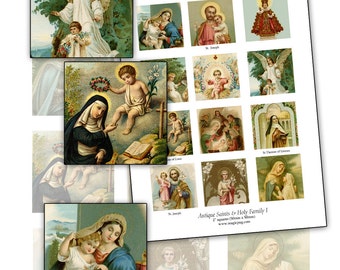 Instant Digital Download Antique Saints & Holy Family I digital collage sheet 2" square images antique holy cards