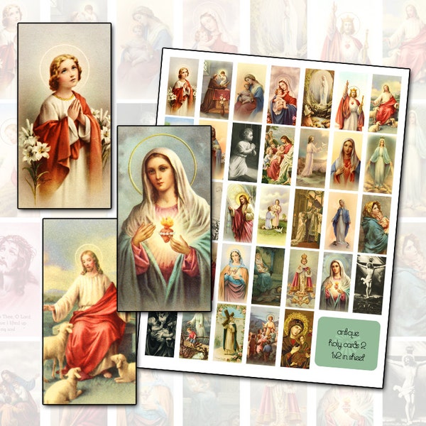 Antique Catholic Holy Cards 2 Digital Collage 1x2 domino size for altered art collage mixed media shrines 25mm x 50mm rectangle