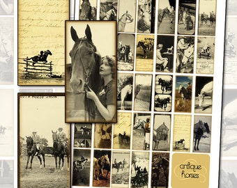 Instant Download Antique Horse Altered Art Digital Collage Sheet voor Domino ketting hanger sieraden 1x2 inch 25mm x 50mm westerse ansichtkaart