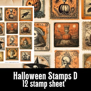 Halloween Stamps D Poststempel Clipart digitale collage vel Junk Journal Fussy Cuts Ephemera cadeau voor crafter jack o lantern shabby chic