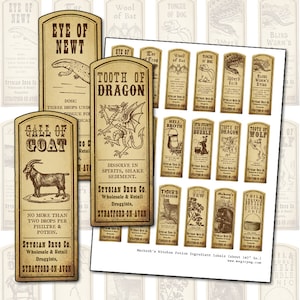 Macbeth Witch Potion Label Sheet: Antique Sepia Collage (Digital Download)