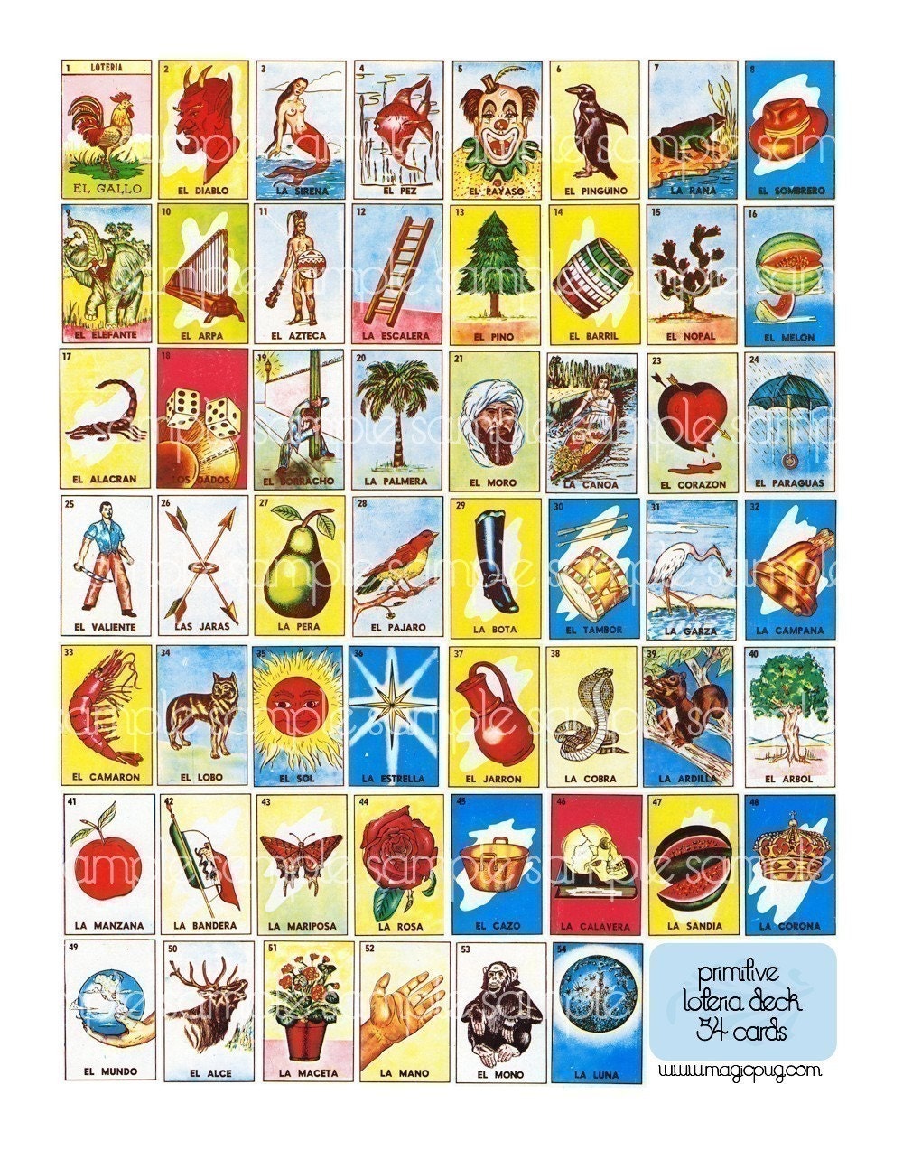 Mexican Folk Art Loteria Deck Digital Collage Sheet Blythe or - Etsy