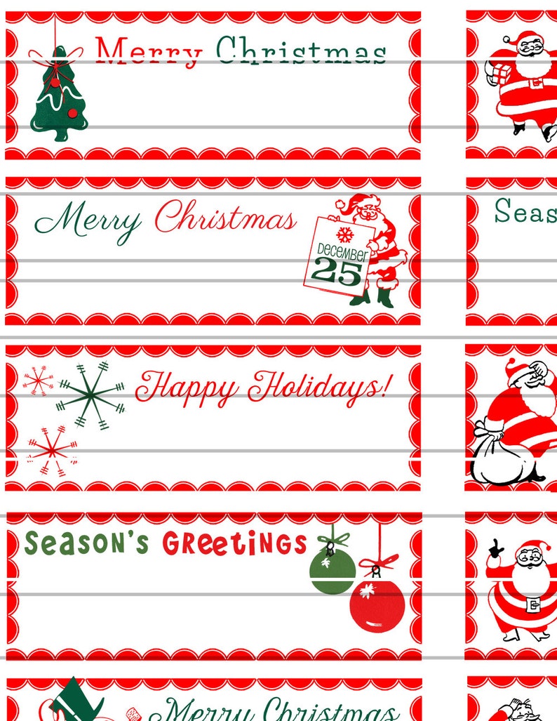 Retro Atomic Santa Christmas Gift Tags Printable Set Midcentury red and white holiday ephemera junk journal image 3
