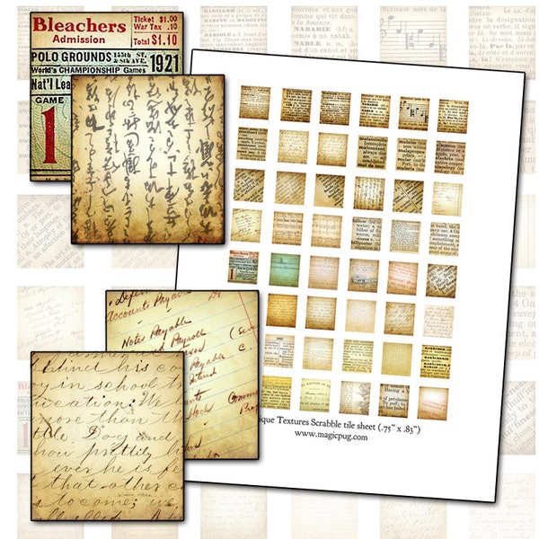 Text Textures Scrabble digital collage sheet type typography dreamy antique background .75 x .83 in