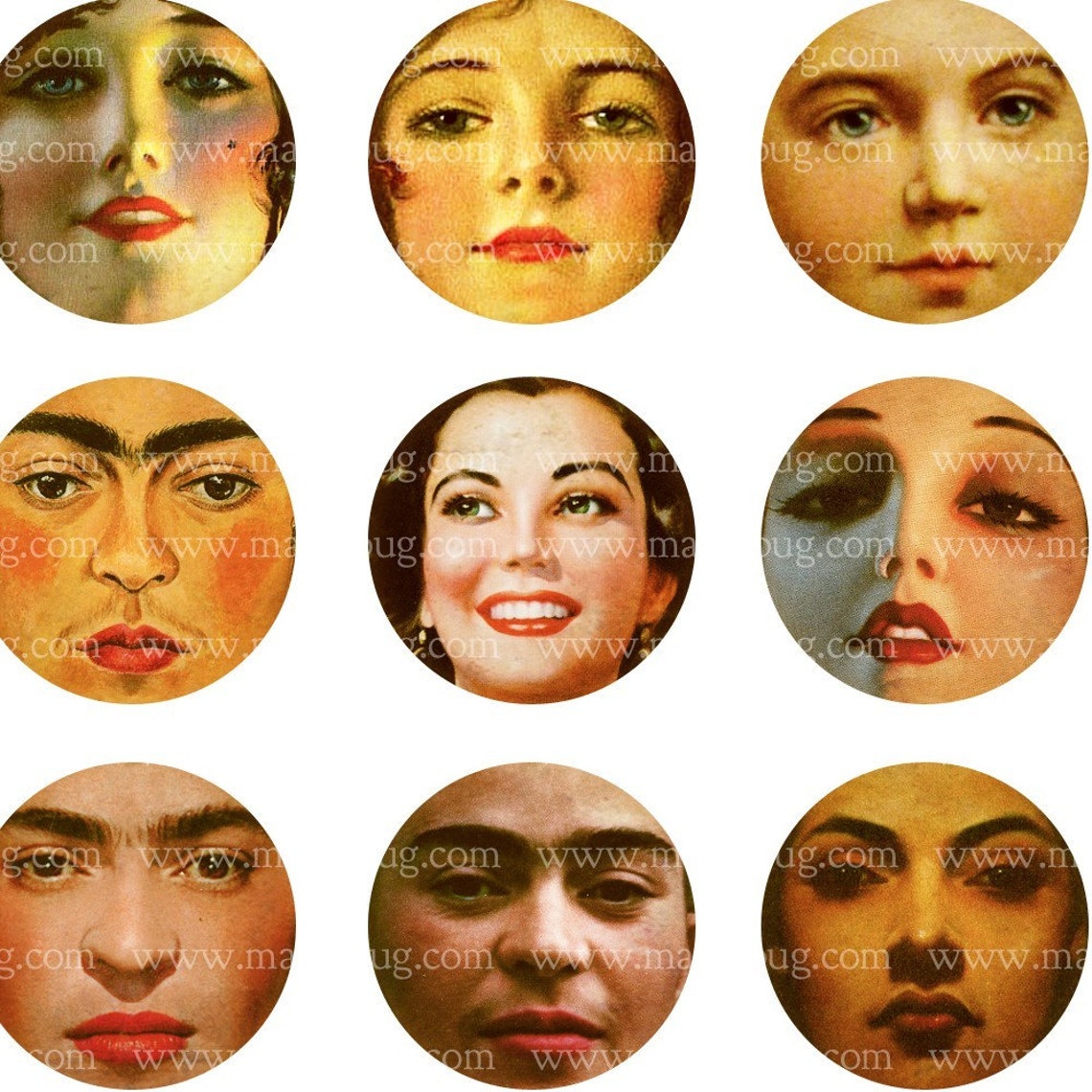 Altered Art Faces Digital Collage Sheet 1 Inch Circles | Etsy
