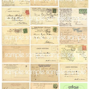 Antique Postcard Backs Digital Collage Sheet ephemera post altered art stamp cancelled stamps mail art postage postal image 3