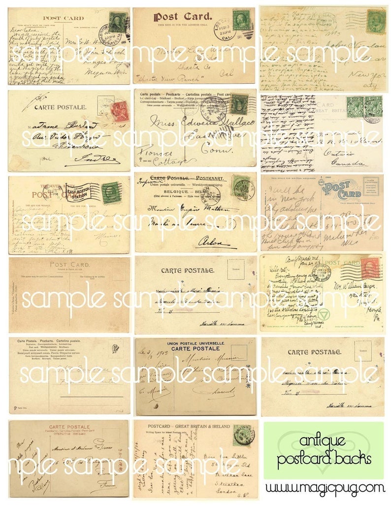 Antique Postcard Backs Digital Collage Sheet ephemera post altered art stamp cancelled stamps mail art postage postal image 3