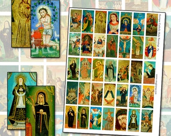 Antique Catholic Paintings IV digital collage sheet for domino jewelry work 1x2 inches 25mm x 50mm saints infant of prague