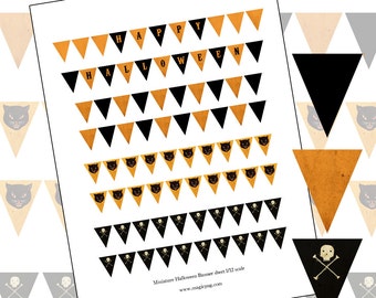 Instant Digital Download Miniature Dollhouse Halloween decorations halloween cards diy Banner Flag Bunting printable 1:12 scale 1/12 scale