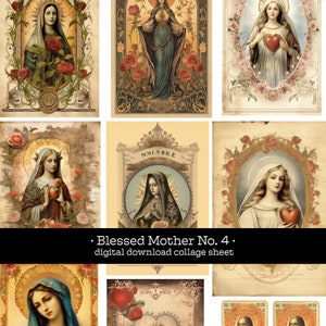 Gezegende moeder, moeder Maria nr. 4 digitaal collageblad voor efemere rommeltijdschriftencollectie antieke heilige kaarten Katholieke kunst Onze-Lieve-Vrouw