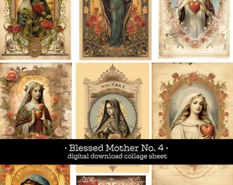 Blessed Mother Mother Mary No. 4  digital collage sheet for junk journal ephemera collection antique holy cards Catholic art Our Lady