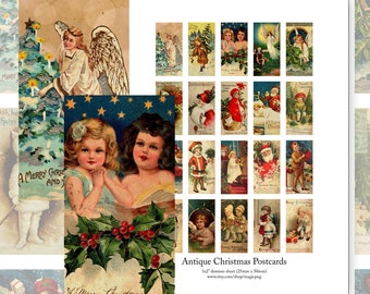 Altered Art Christmas Postcards domino tile digital collage sheet 1x2 inch 25mm x 50mm Père Noël Father Christmas Saint Nick