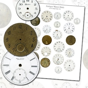 May include: A collection of 20 antique watch dials in various styles and colors. The dials are round and feature Roman numeral markings. Some of the dials have a gold finish, while others have a white finish. The dials are perfect for crafting projects or adding a vintage touch to your home decor.