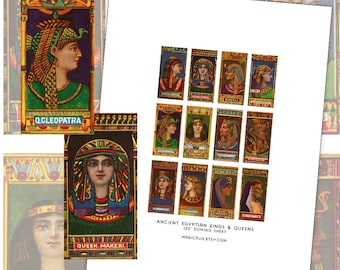 Ancient Egyptian Kings and Queens Digital Collage sheet for domino jewelry collage 1x2 inch 25mm x 50mm