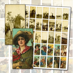 Antiek Cowboy & Cowgirl Western Digital Collage-dominovel 1 x 2, 25 mm x 50 mm