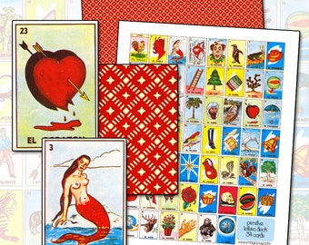 Mexican Folk Art Loteria Deck Digital Collage Sheet Blythe or BJD doll size Instant Download