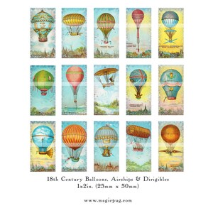 Antique Hot Air Balloons and Air Ships domino digital collage sheet 1x2 inch 25mm x 50mm image 3