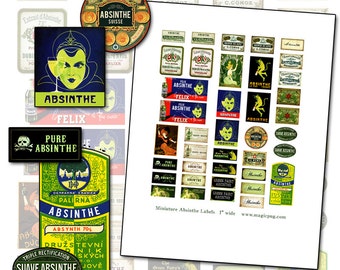 Miniature Dollhouse Absinthe labels props 1:12 scale 1/12 dollhouse digital collage sheet
