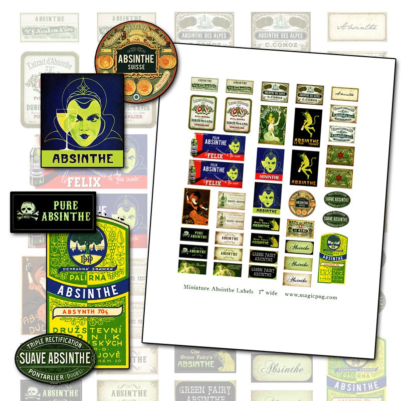 Miniature Dollhouse Absinthe Labels, 1:12 Scale (digital Collage Sheet ...