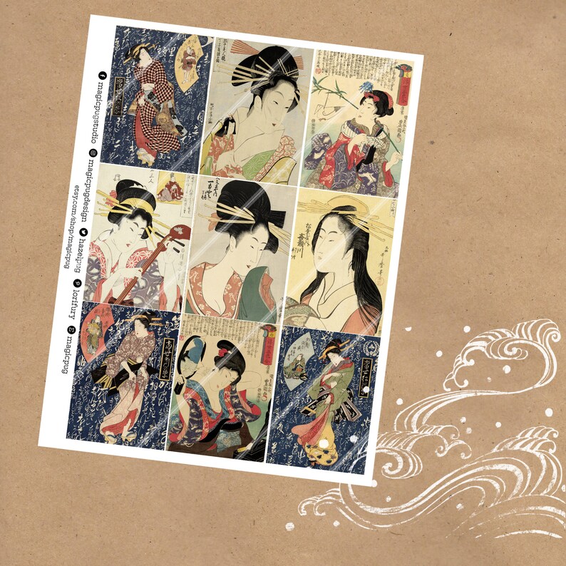 Japanese Maidens Antique Print Digital Collage Sheet Ukiyo E Atc 2 5 X 3 5 Japan Asia Eastern Art Altered Art Visual Arts Collage Safarni Org