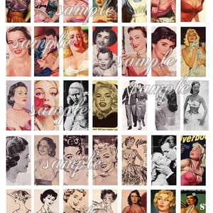 1950's Women III Digital Collage Sheet for Domino 1x2 inch 25mm x 50mm ephemera image 2