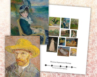 Miniature Dollhouse Impressionist Paintings digital collage sheet Van Gogh Gauguin two sizes 1/6 scale 1:12 scale