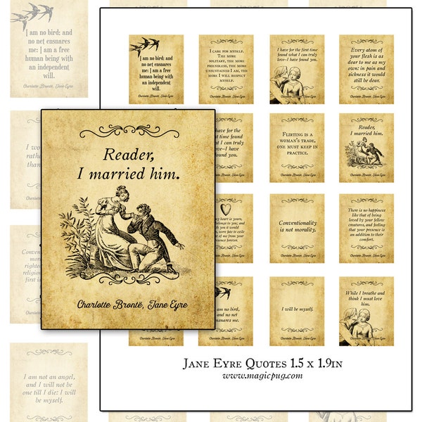 Jane Eyre Quotes Collage Sheet: Planner Journal Embellishments (Digital Download)