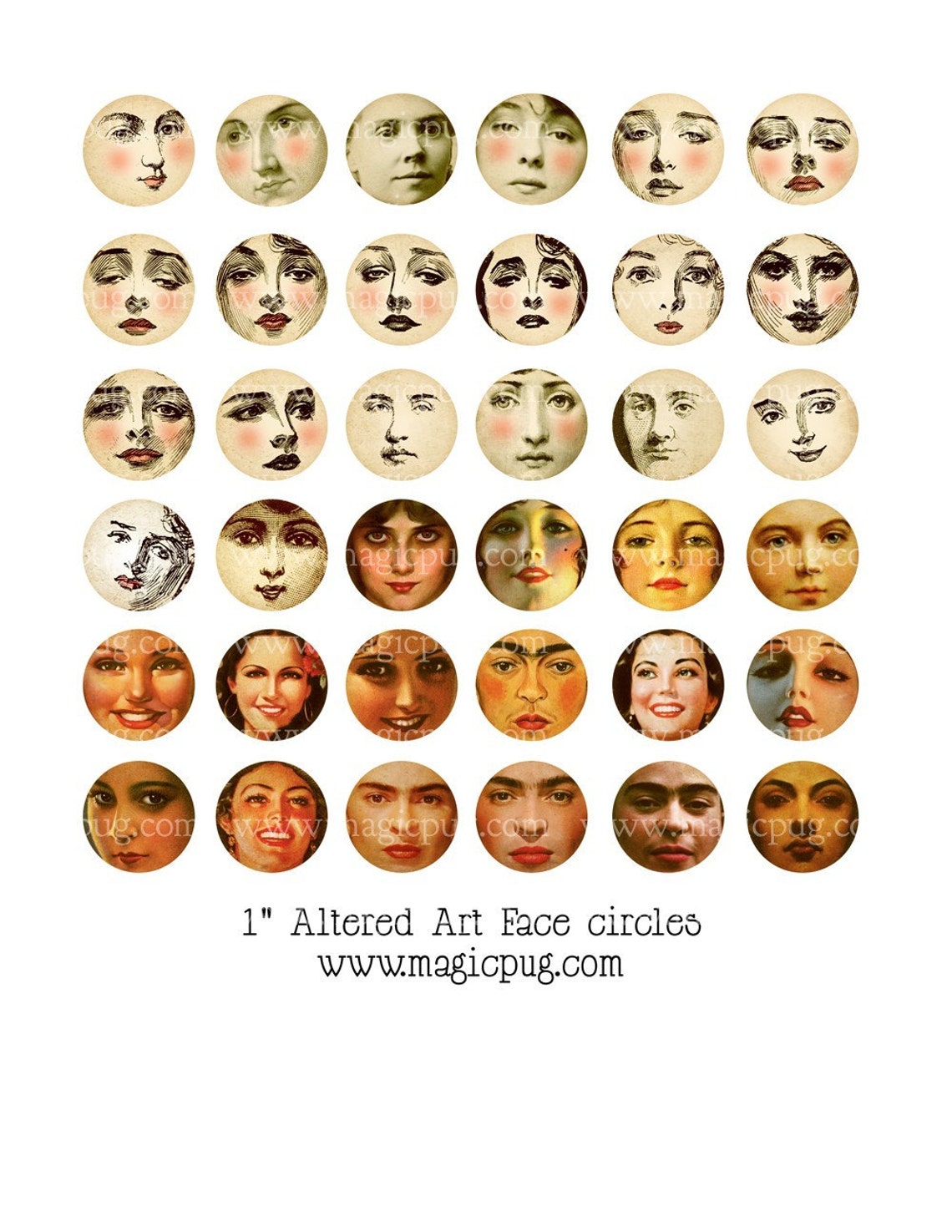 Altered Art Faces Digital Collage Sheet 1 Inch Circles | Etsy