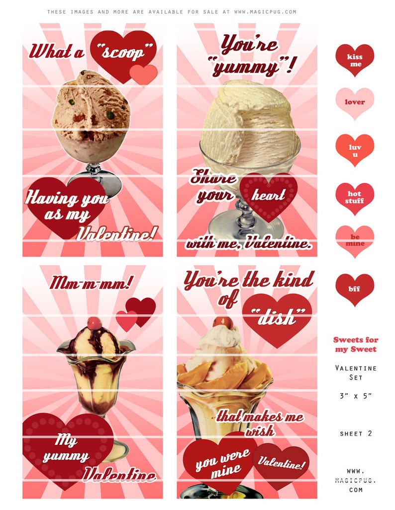 Retro Sweet Valentine Printable Set 8 3x5 Valentines - Etsy