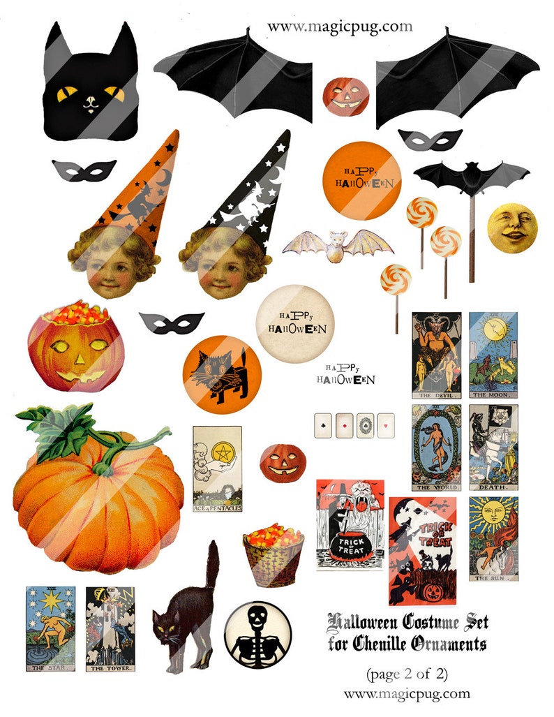 Esclusivo Magic Pug Halloween Ornies Set Chenille Ornaments set di fogli di collage digitale facce accessori scope pipistrelli divertenti ornies artigianali per bambini immagine 4