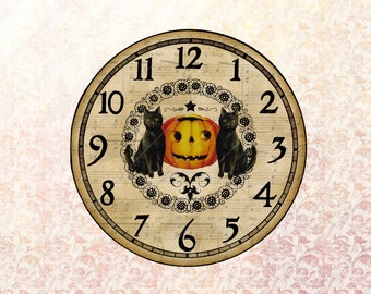 Instant Download Victoriaanse Halloween Clock Face Digital Collage Sheet Set voor mixed media ambachten decoupage scrapbooking 8 inch tot 2 inch